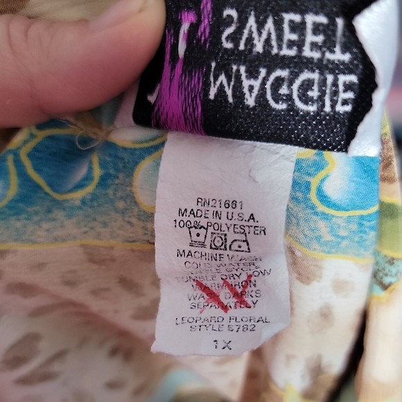 Maggie Sweet Button Down Straight Dress Beige Short Sleeve Floral Sz 1X - Picture 7 of 7